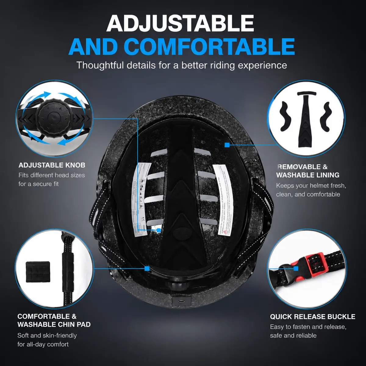 GTSBROS Adult Bike Helmet with Light - Adjustable Mountain & Road Cycling Helmet for Men Women | 56.5-59.5CM - view 5