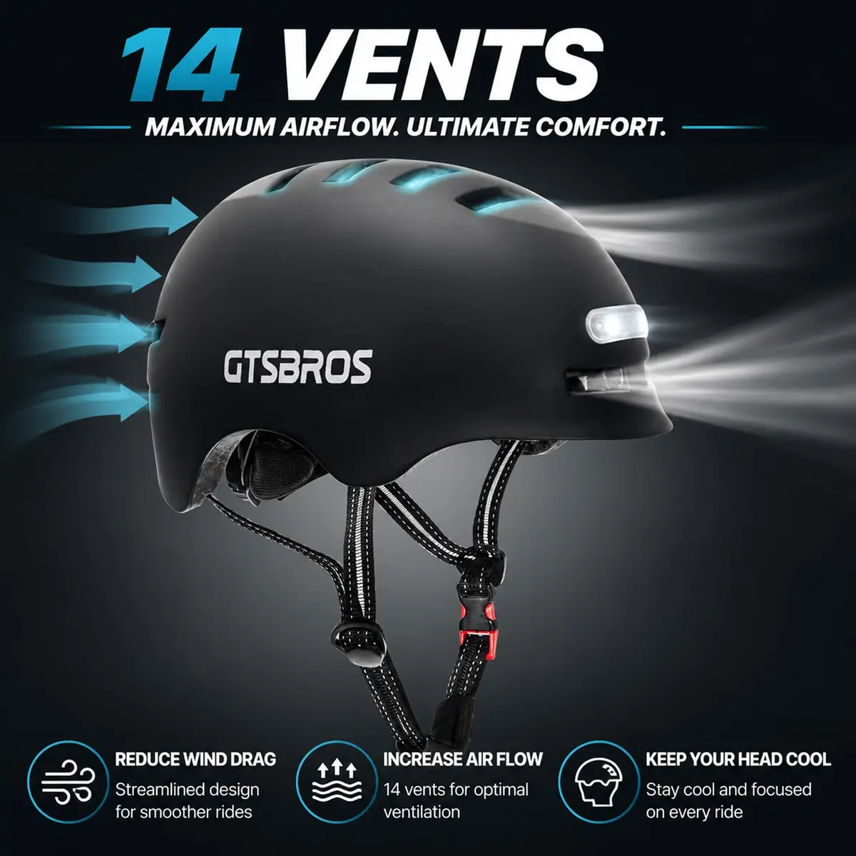 GTSBROS Adult Bike Helmet with Light - Adjustable Mountain & Road Cycling Helmet for Men Women | 56.5-59.5CM - view 2