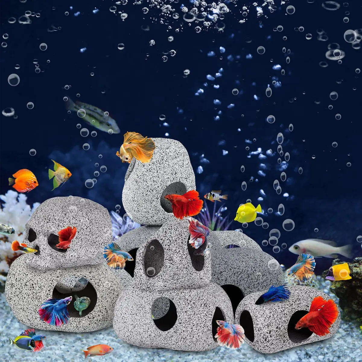 Ameliade Ceramic Betta Fish Tank Rock Cave Decor 9.5cm (3.74in) | Natural Stone Texture for Hiding & Breeding - view 8