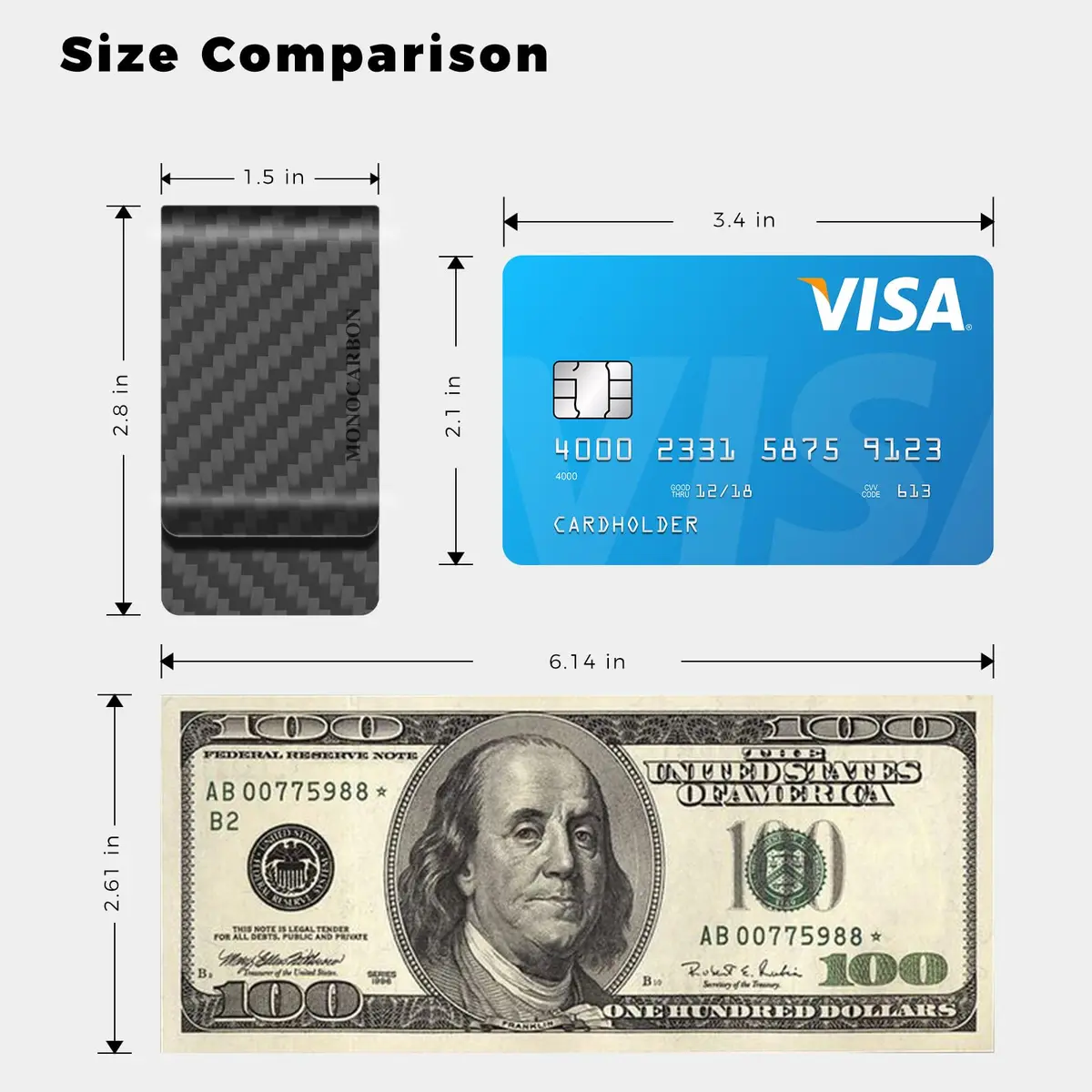 MONOCARBON Carbon Fiber Money Clip for Men | 2.8in (7.1cm) Slim Minimalist Wallet - view 2