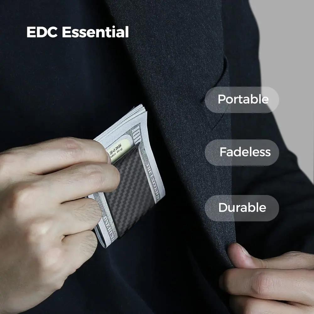 MONOCARBON Carbon Fiber Money Clip for Men | 2.8in (7.1cm) Slim Minimalist Wallet - view 3