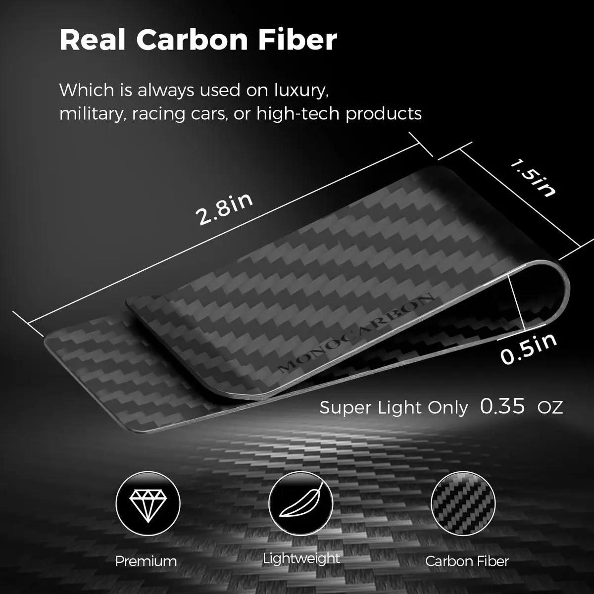 MONOCARBON Carbon Fiber Money Clip for Men | 2.8in (7.1cm) Slim Minimalist Wallet - view 4