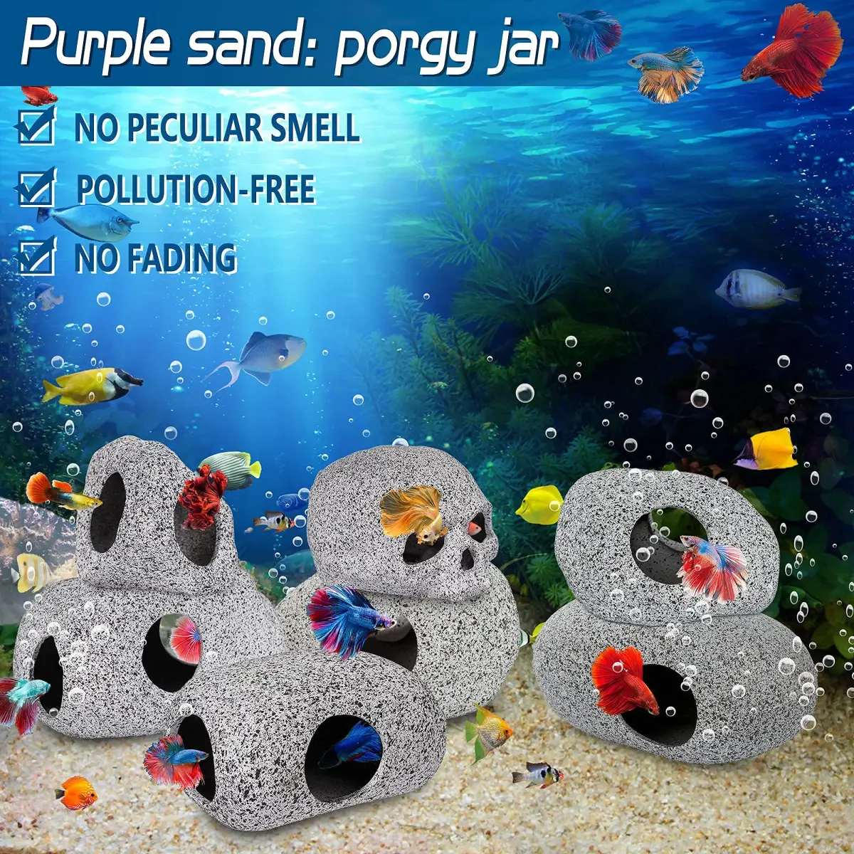 Ameliade Betta Fish Tank Rock Cave Decor Medium | Natural Ceramic Hideaway for Betta, Shrimp, Small Fish - view 7