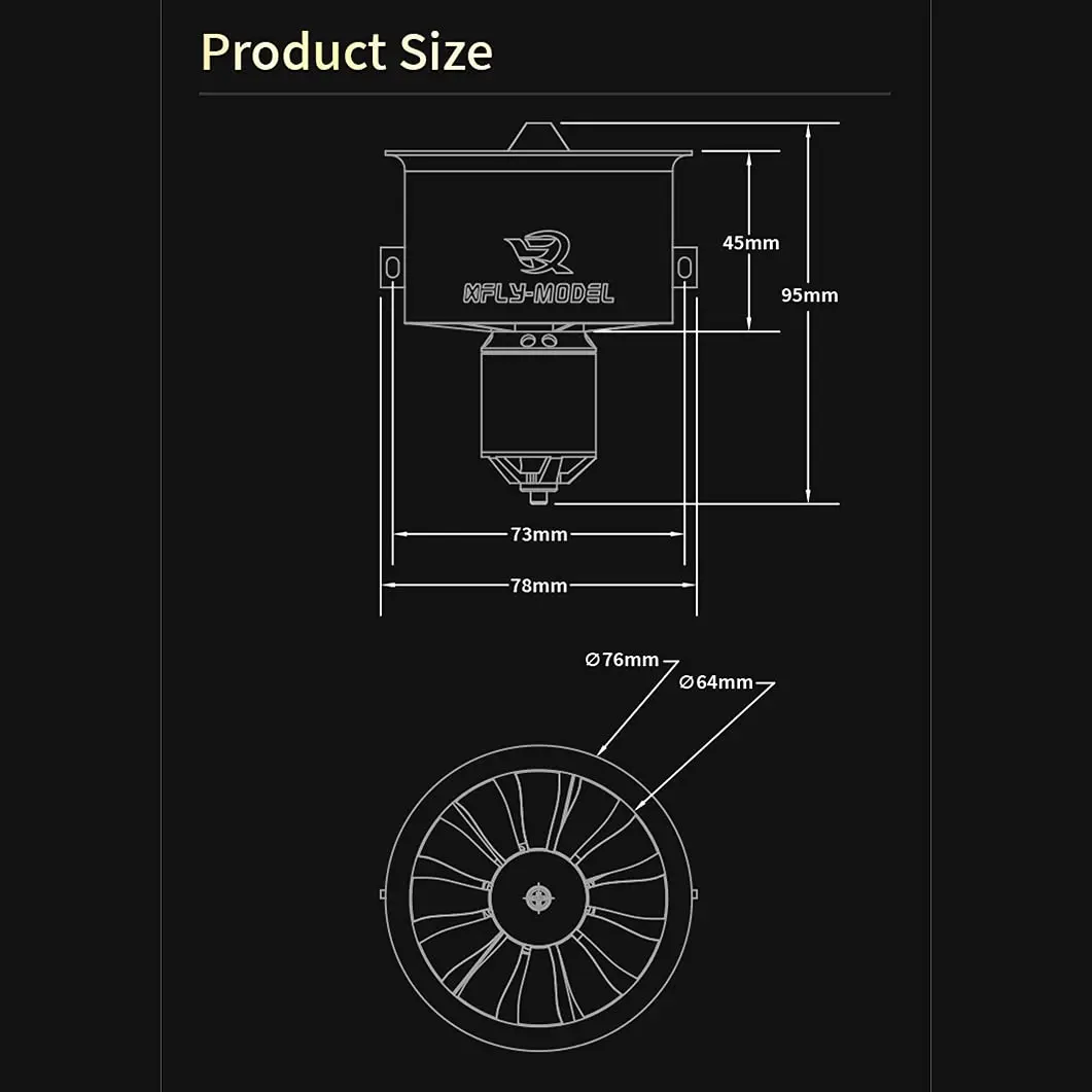 XFLY-MODEL 64mm 12 Blades EDF Ducted Fan with 4S 2840-KV3200 Brushless Outrunner Motor | High Thrust RC Jet Aircraft Part - view 7