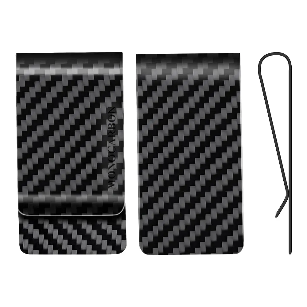 MONOCARCAR Carbon Fiber Money Clip Wallet for Men - Minimalist Money Holder - Strong Elastic Clip for Cash, Slim and Durable (Twill Glossy Black) - view 9