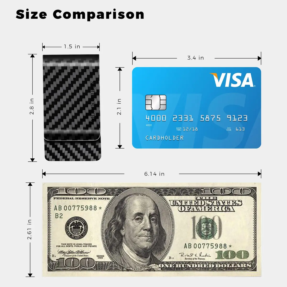 MONOCARCAR Carbon Fiber Money Clip Wallet for Men - Minimalist Money Holder - Strong Elastic Clip for Cash, Slim and Durable (Twill Glossy Black) - view 2