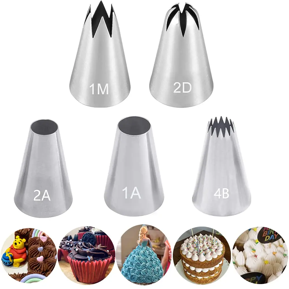 Bmaacye Large Piping Tips Set for Cake Cupcake Decorating | 5 Stainless Steel Nozzles for Creative Frosting (70-120 chars) - main product image
