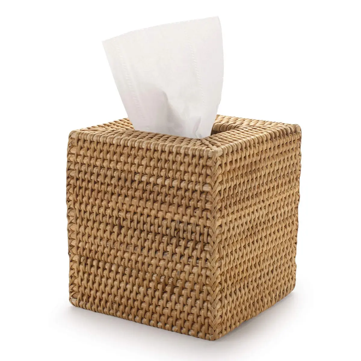 DECRAFTS Natural Rattan Square Tissue Box Cover 14cm (5.5x5.5x5.9 Inch) | Rustic Home Decor Organizer - main product image