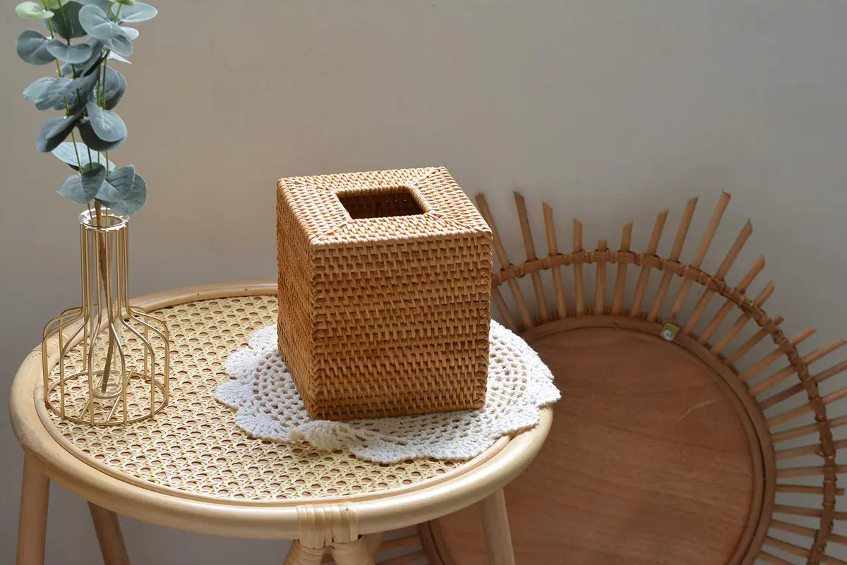 DECRAFTS Natural Rattan Square Tissue Box Cover 14cm (5.5x5.5x5.9 Inch) | Rustic Home Decor Organizer - view 5