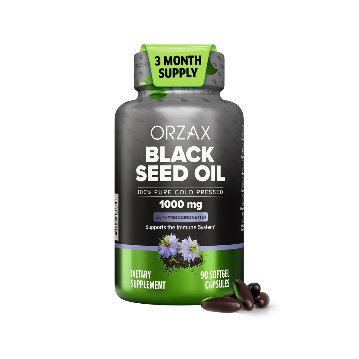 ORZAX Black Seed Oil Capsules 1000 mg | Standardized Thymoquinone for Immune & Skin Support - main product image