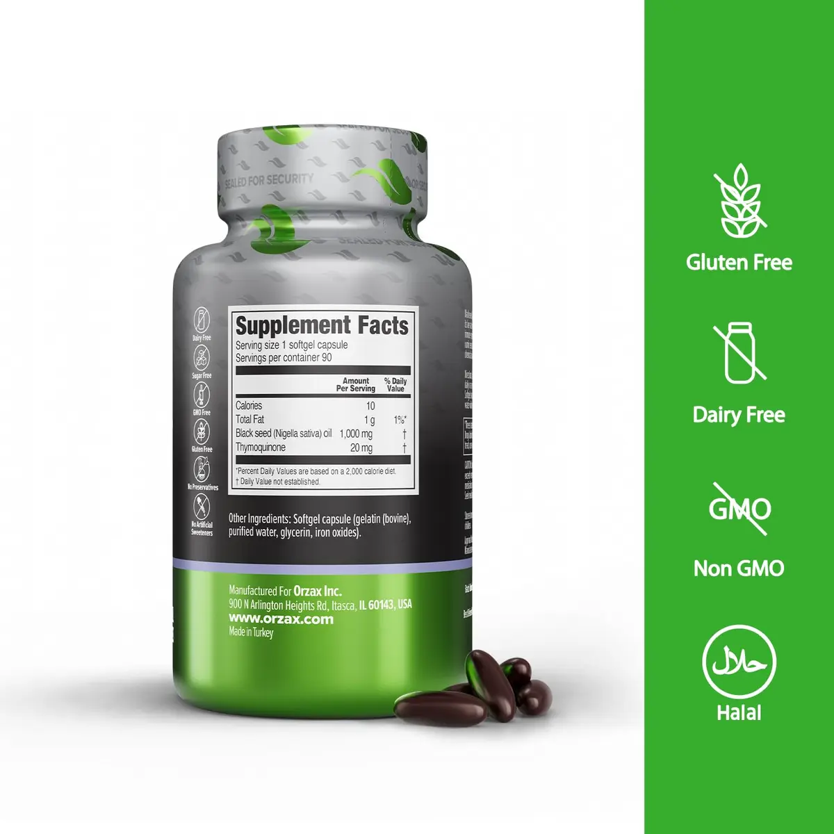 ORZAX Black Seed Oil Capsules 1000 mg | Standardized Thymoquinone for Immune & Skin Support - view 2