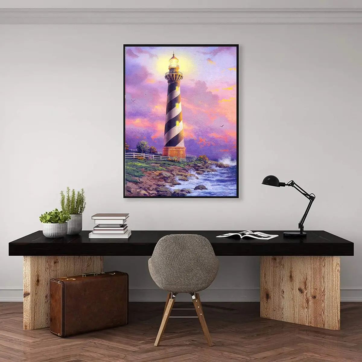 NAIMOER 5D Diamond Art Kits for Adults Seaside Lighthouse Round Full Drill 12x16 inches | Relaxing Craft for Home Decor - view 2