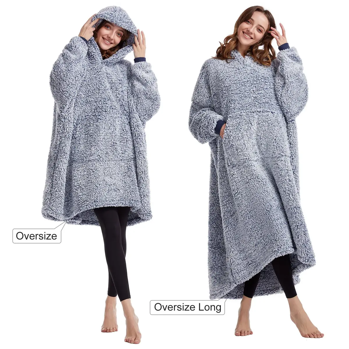 HORIMOTE HOME Oversized Sherpa Wearable Blanket Hoodie for Adults, Women, Men & Kids | Super Warm Light Weight, Blue - view 2