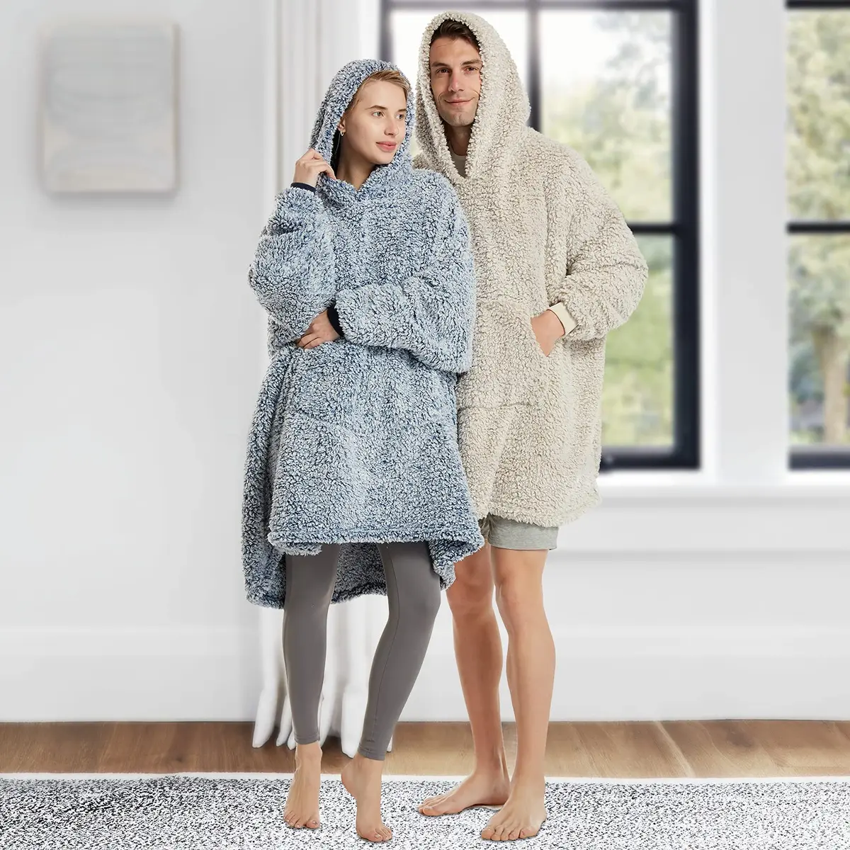 HORIMOTE HOME Oversized Sherpa Wearable Blanket Hoodie for Adults, Women, Men & Kids | Super Warm Light Weight, Blue - view 4