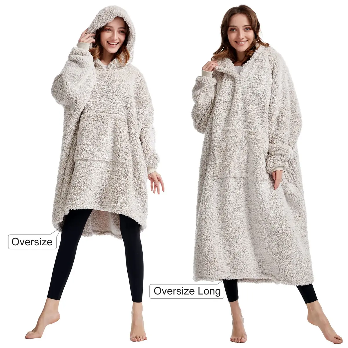 HORIMOTE HOME Oversized Sherpa Wearable Blanket Hoodie for Adults & Kids | Super Warm Light Brown - view 4