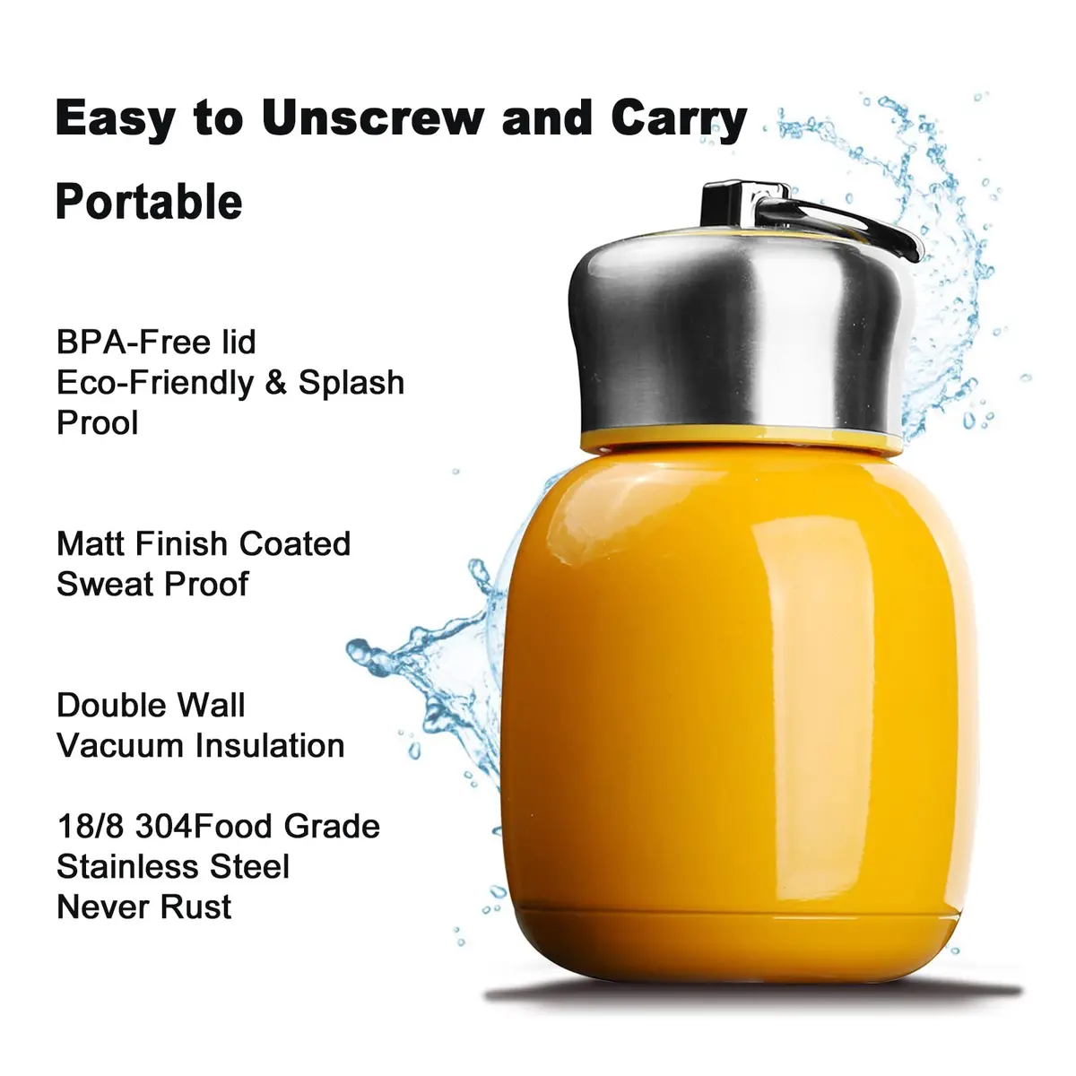 Comeon 7oz Mini Stainless Steel Water Bottle Vacuum Insulated Mug, Orange | Keeps Drinks Hot/Cold 6hrs - view 3