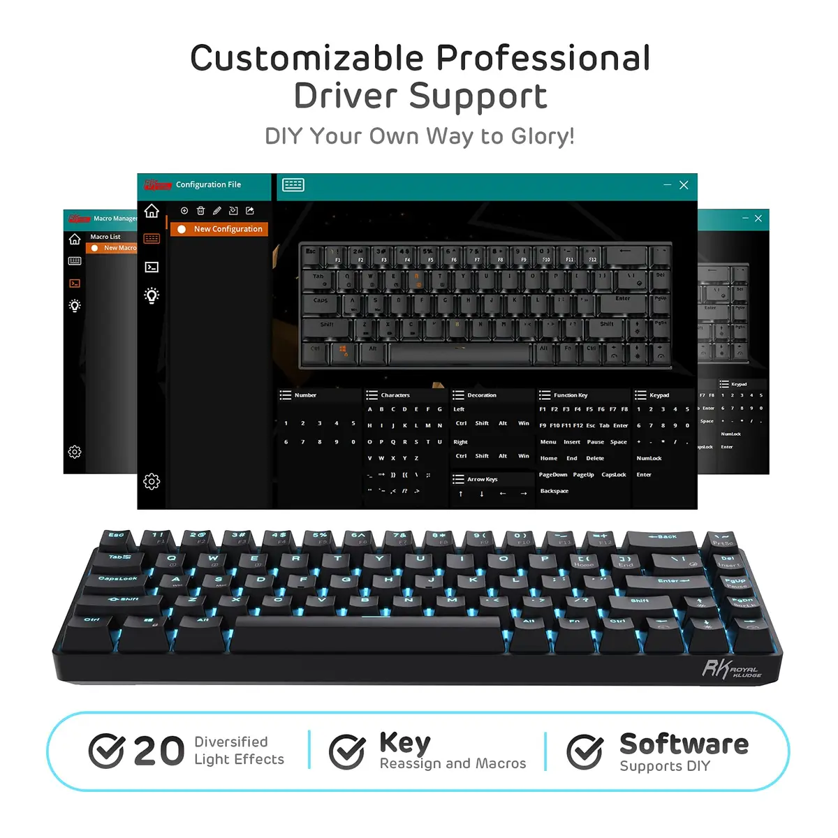 RK ROYAL KLUDGE RK68 Wireless Mechanical Keyboard 65% Compact Bluetooth Gaming Keyboard with Red Switches - view 7