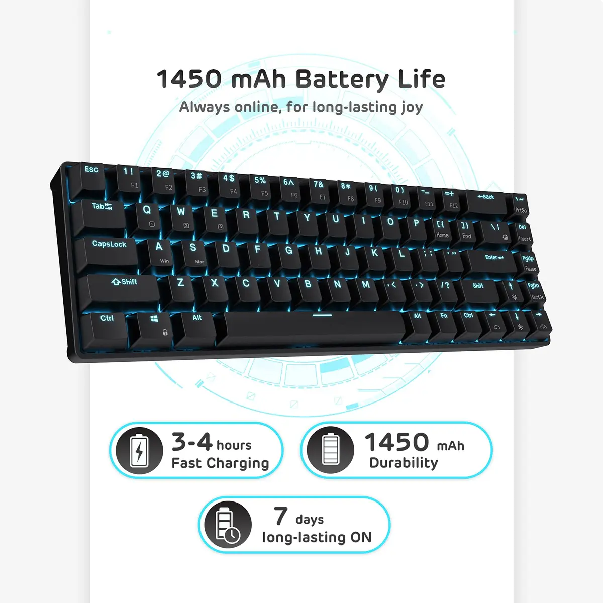 RK ROYAL KLUDGE RK68 Wireless Mechanical Keyboard 65% Compact Bluetooth Gaming Keyboard with Red Switches - view 8
