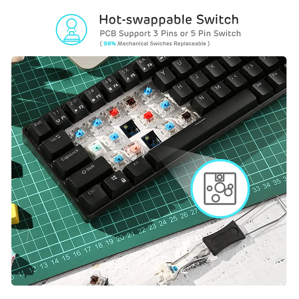 RK ROYAL KLUDGE RK68 Wireless Mechanical Keyboard 65% Compact Bluetooth Gaming Keyboard with Red Switches - view 3