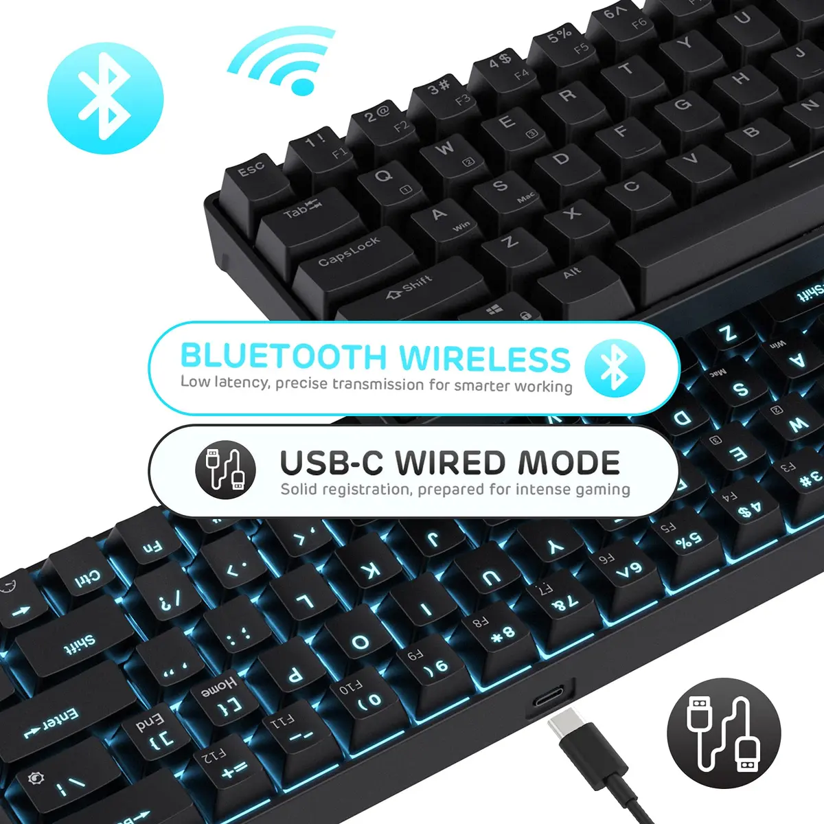 RK ROYAL KLUDGE RK68 Wireless Mechanical Keyboard 65% Compact Bluetooth Gaming Keyboard with Red Switches - view 4