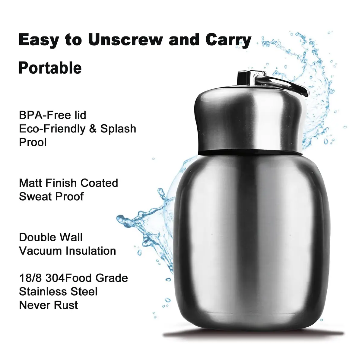 Comeon 7oz Stainless Steel Water Bottle Vacuum Insulated Mug, Original | Compact Travel Flask for Hot & Cold Drinks - view 3