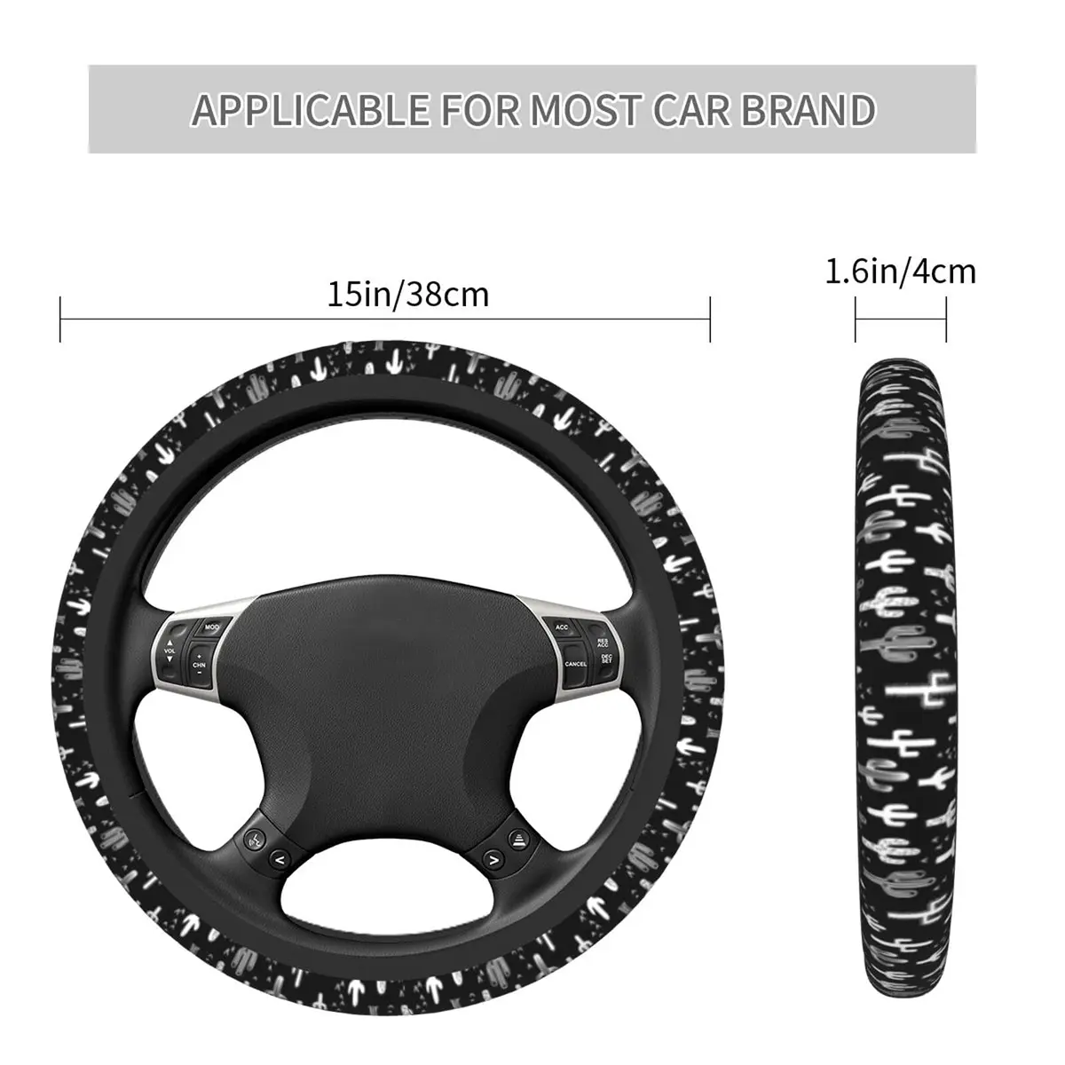 KUOAICY Fun Western Cactus Steering Wheel Cover 15 in | Breathable Neoprene, Universal Fit - view 5