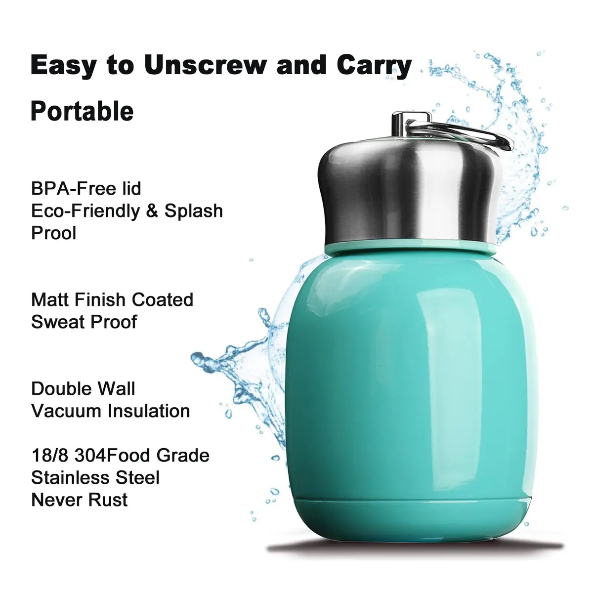Comeon 9.5oz Stainless Steel Water Bottle Vacuum Insulated Mug, Teal | Keeps Drinks Hot/Cold 6hrs - view 3