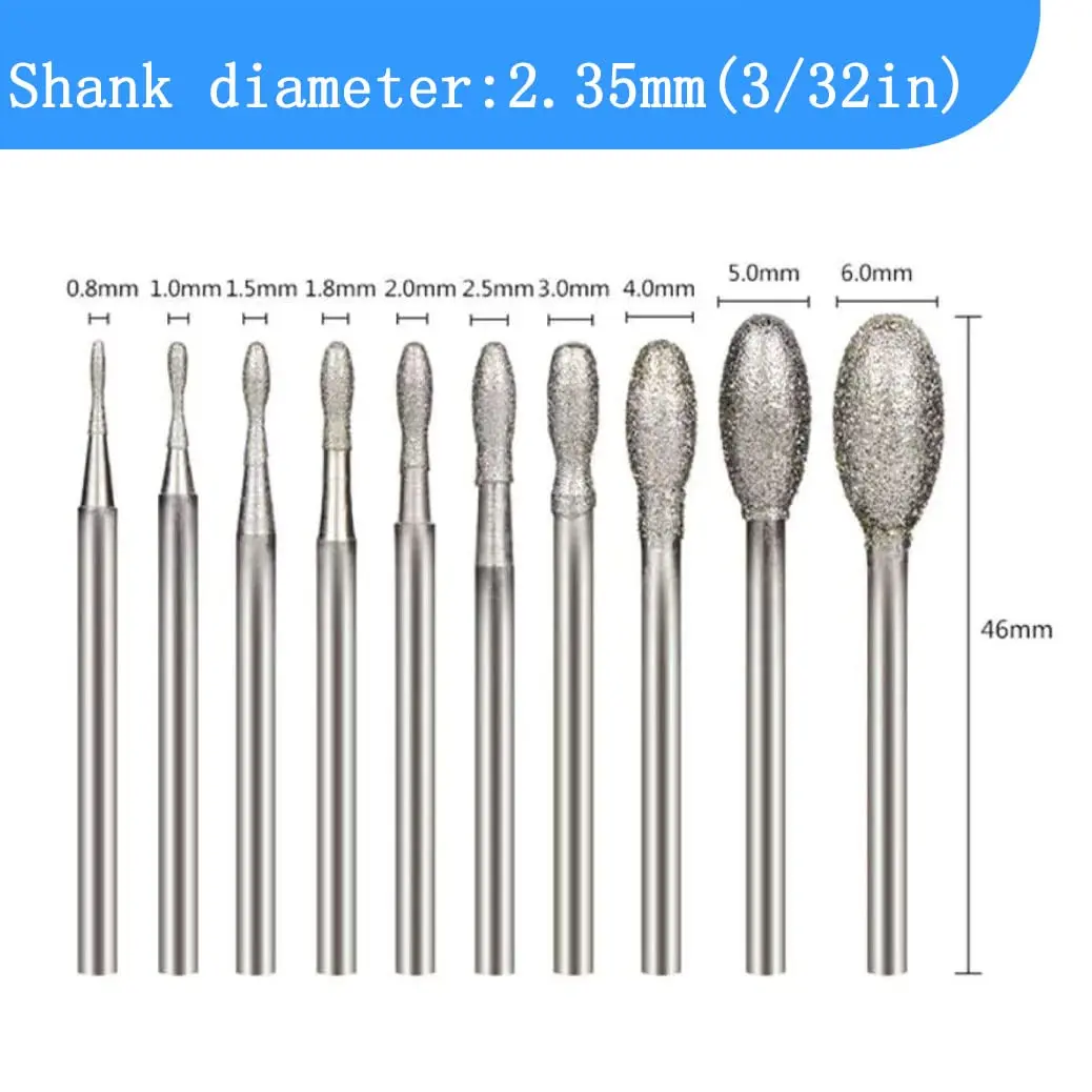 Luo ke Diamond Burr 10 Pcs 0.8mm-6mm Oval Shape | Durable Diamond Particles for Precision Carving - view 2