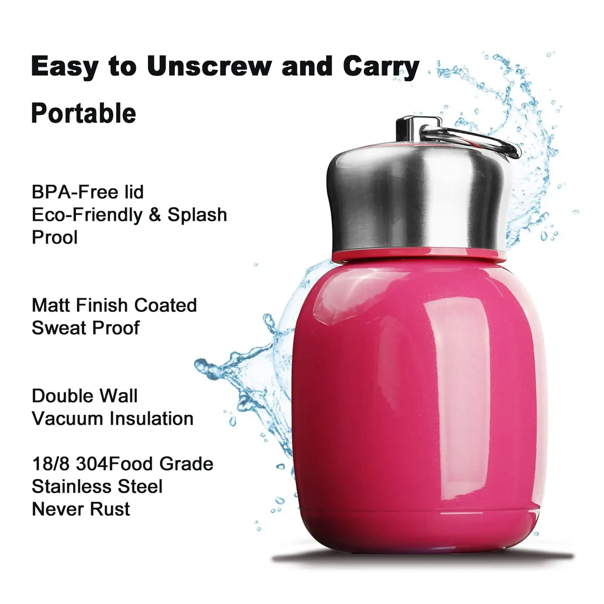 Comeon 7oz Mini Stainless Steel Water Bottle Vacuum Insulated Mug, Rose | Keeps Drinks Hot & Cold 6hrs - view 3