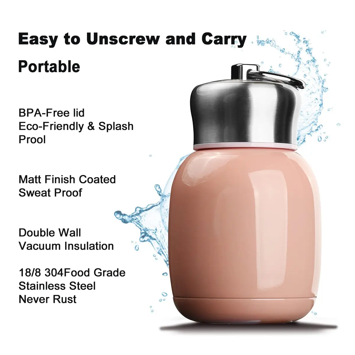 Comeon 7oz Mini Stainless Steel Water Bottle Vacuum Insulated Mug, Pink | Keeps Drinks Hot & Cold 6hrs - view 3