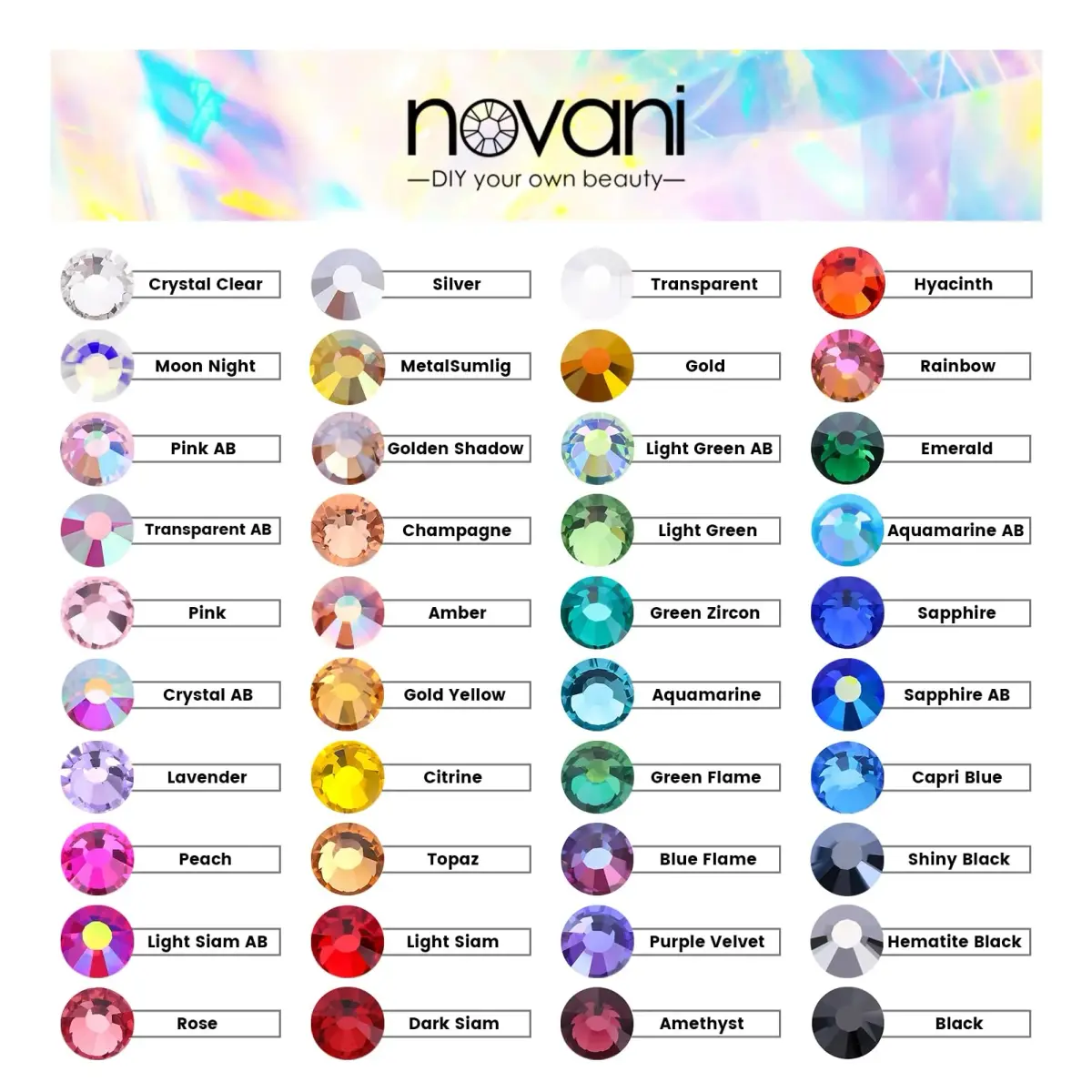 novani Crystal AB Rhinestones SS10 (1440pcs, 2.7-2.9mm) Glass Flatback Round Gems | Non-Hotfix for Nail Art & Crafts - view 7