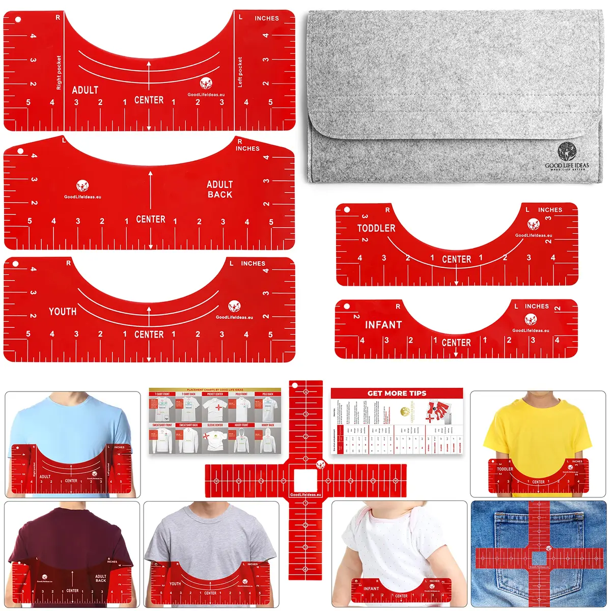 Good Life Ideas T-Shirt Ruler Guide for Vinyl Alignment - Set of 7 with Organizer Case - main product image