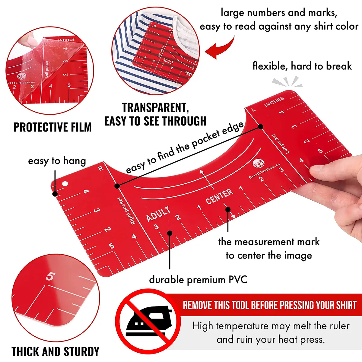 Good Life Ideas T-Shirt Ruler Guide for Vinyl Alignment - Set of 7 with Organizer Case - view 4