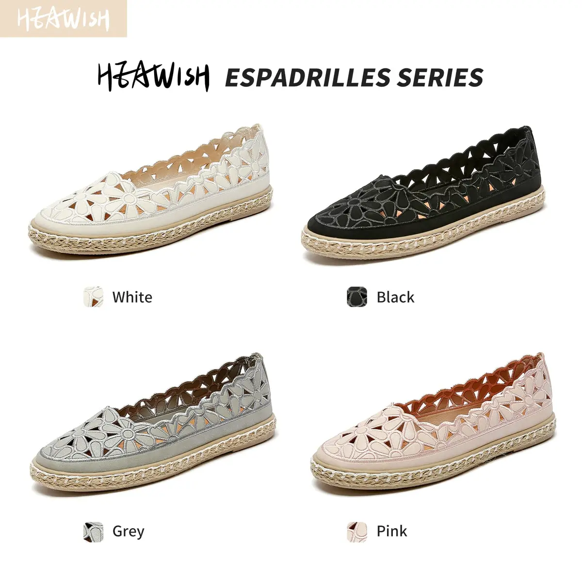 HEAWISH Women's PU Leather Ballet Flats Espadrille Loafers, Black, Size 5 | Breathable & Lightweight Summer Slip-Ons - view 5