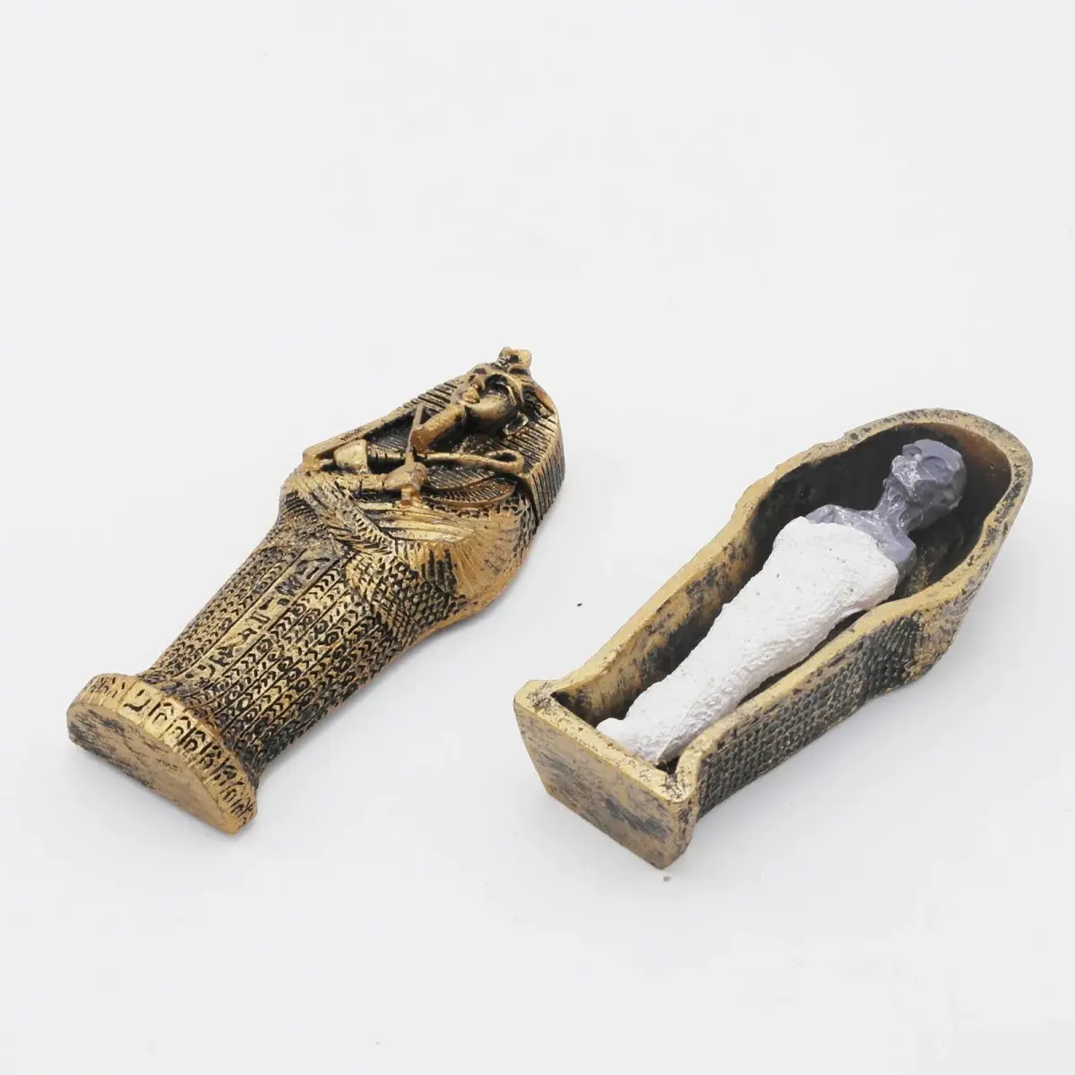 Kocris Casa Mummy Gold Coffin Aquarium Ornament 8.89cm (3.5in) L | Egypt Collection Resin Decor - view 2