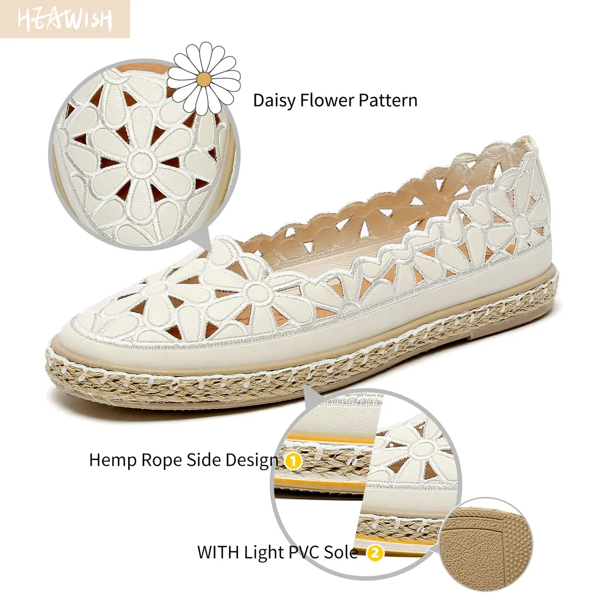 HEAWISH Women's PU Leather Ballet Flats Espadrille Loafers | Breathable, Lightweight & Casual (70-120 chars) - view 3