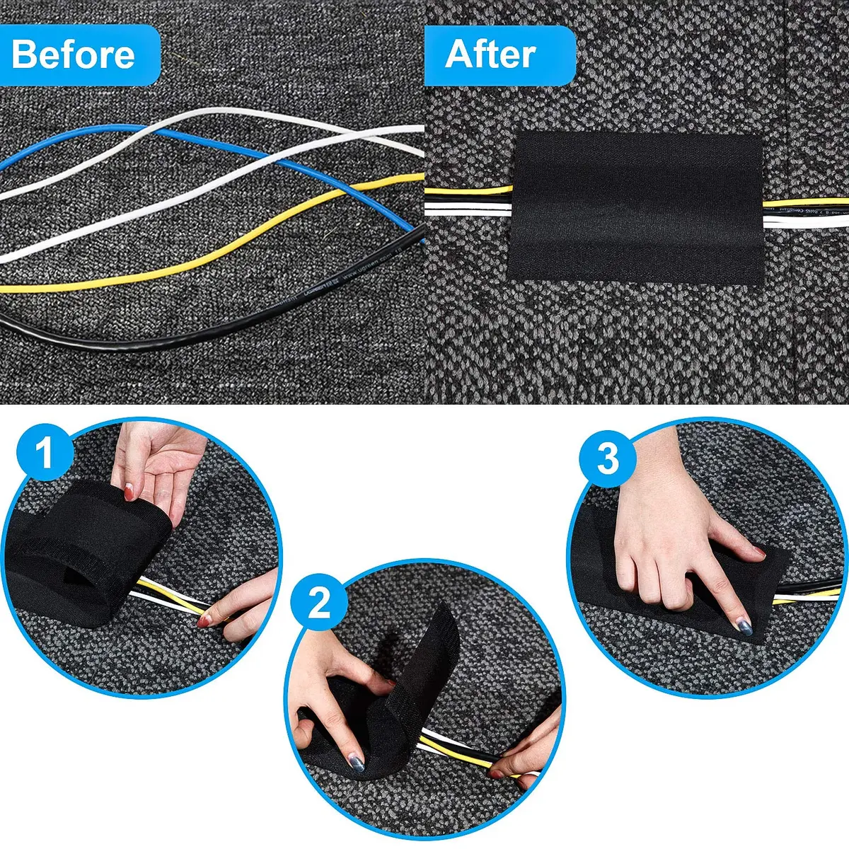 WILLBOND Carpet Cord Cover Cable Protector 9.84 Ft Black | Floor Cable Management for Carpets - view 5