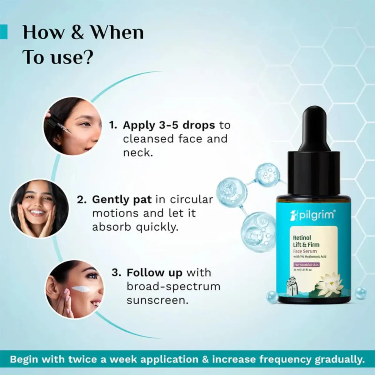 Pilgrim Retinol 0.5% Serum with 1% Hyaluronic Acid 30ml (1.01 Fl Oz) | Anti-Aging Face Serum for Wrinkles & Fine Lines - view 6