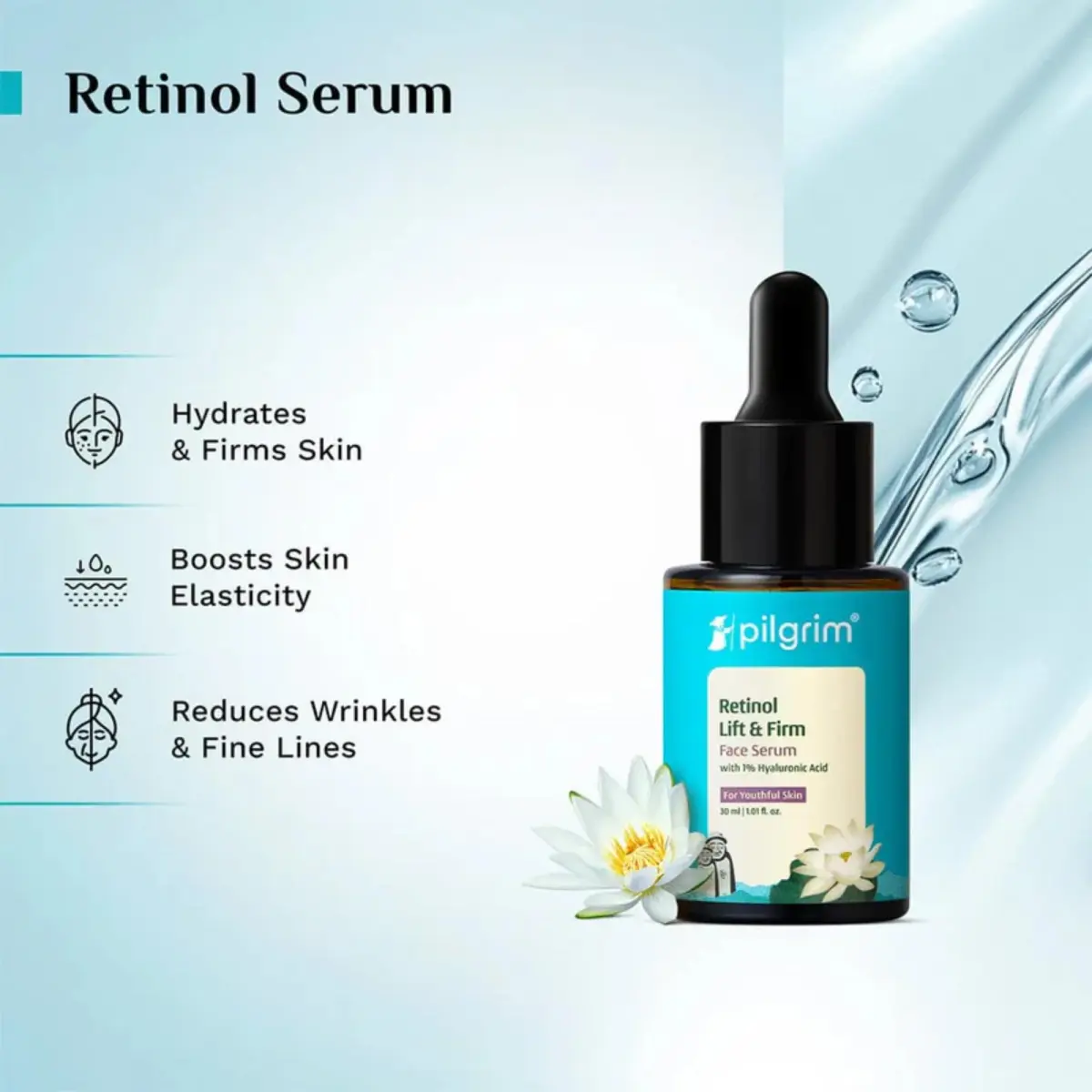 Pilgrim Retinol 0.5% Serum with 1% Hyaluronic Acid 30ml (1.01 Fl Oz) | Anti-Aging Face Serum for Wrinkles & Fine Lines - view 3