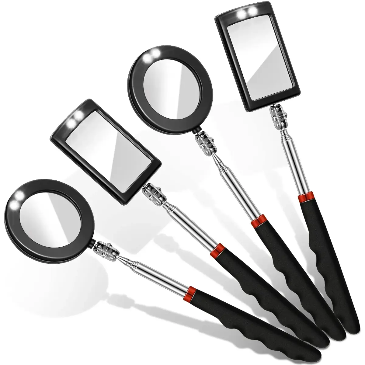 Tatuo 4-Piece Telescoping Inspection Mirror Set with LED Lights | Round & Square Heads, 20-23.5 cm Extended Reach - main product image