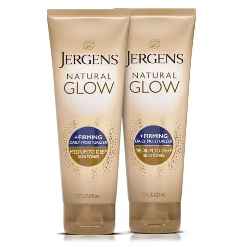 Jergens Natural Glow +Firming Body Lotion, Medium-Deep, 2x222ml (7.5 Fl Oz) | Gradual Tan & Cellulite Reduction - main product image