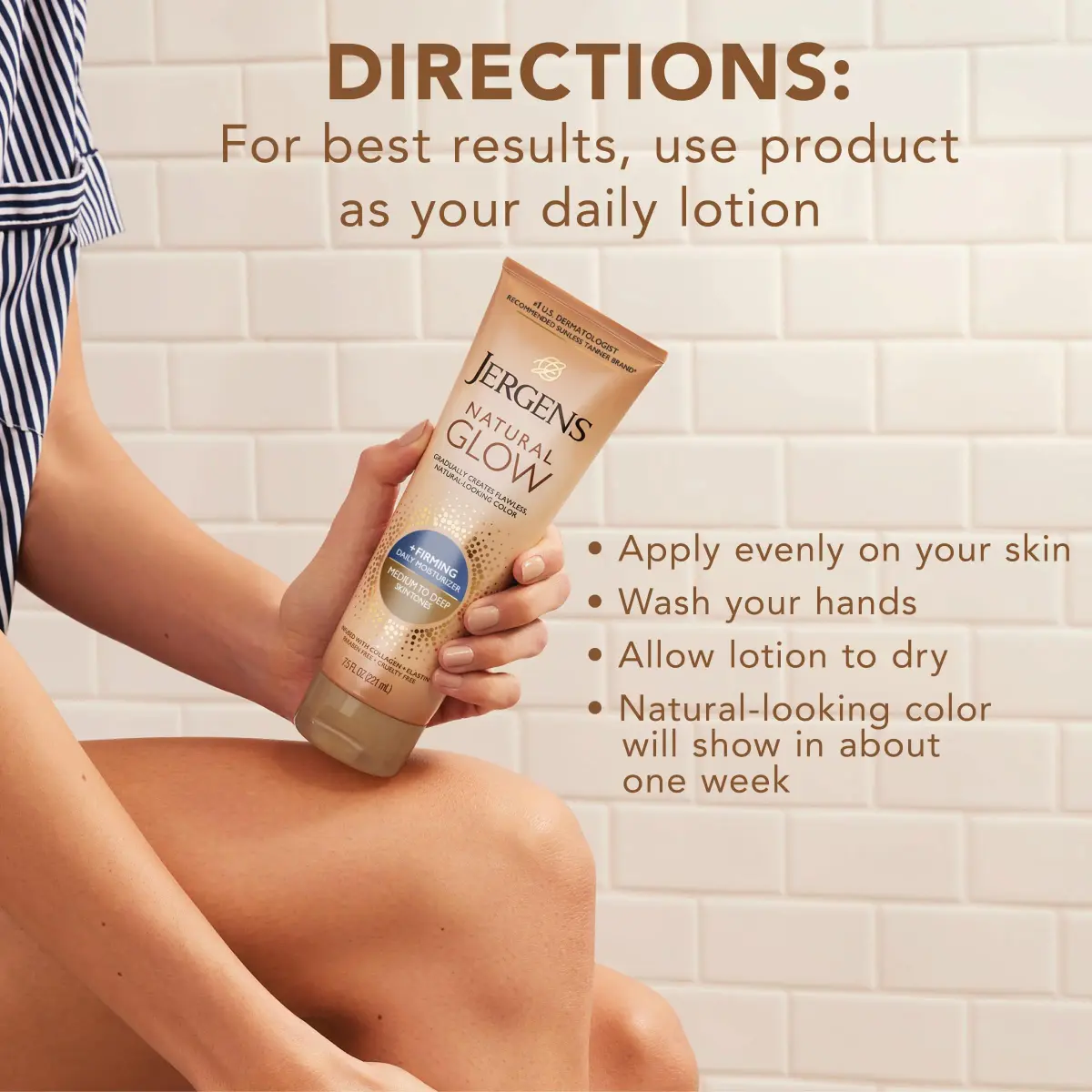 Jergens Natural Glow +Firming Body Lotion, Medium-Deep, 2x222ml (7.5 Fl Oz) | Gradual Tan & Cellulite Reduction - view 8