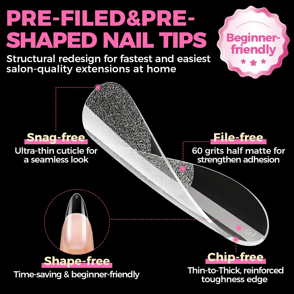 UNA GELLA Almond Gel Nail Tips 504PCS | Pre-Etched Clear Fake Nails for DIY Manicure - view 5