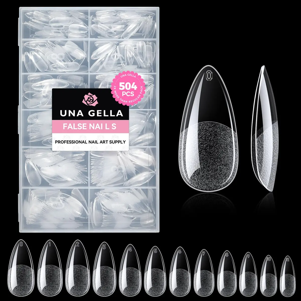 UNA GELLA Almond Gel Nail Tips 504PCS | Pre-Etched Clear Fake Nails for DIY Manicure - main product image