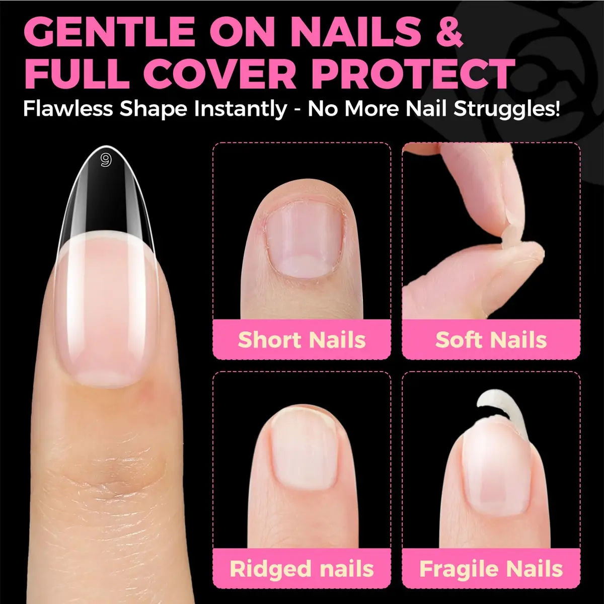 UNA GELLA Almond Gel Nail Tips 504PCS | Pre-Etched Clear Fake Nails for DIY Manicure - view 7