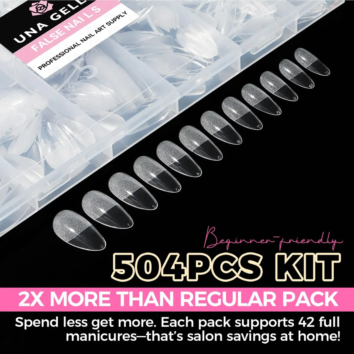 UNA GELLA Almond Gel Nail Tips 504PCS | Pre-Etched Clear Fake Nails for DIY Manicure - view 9