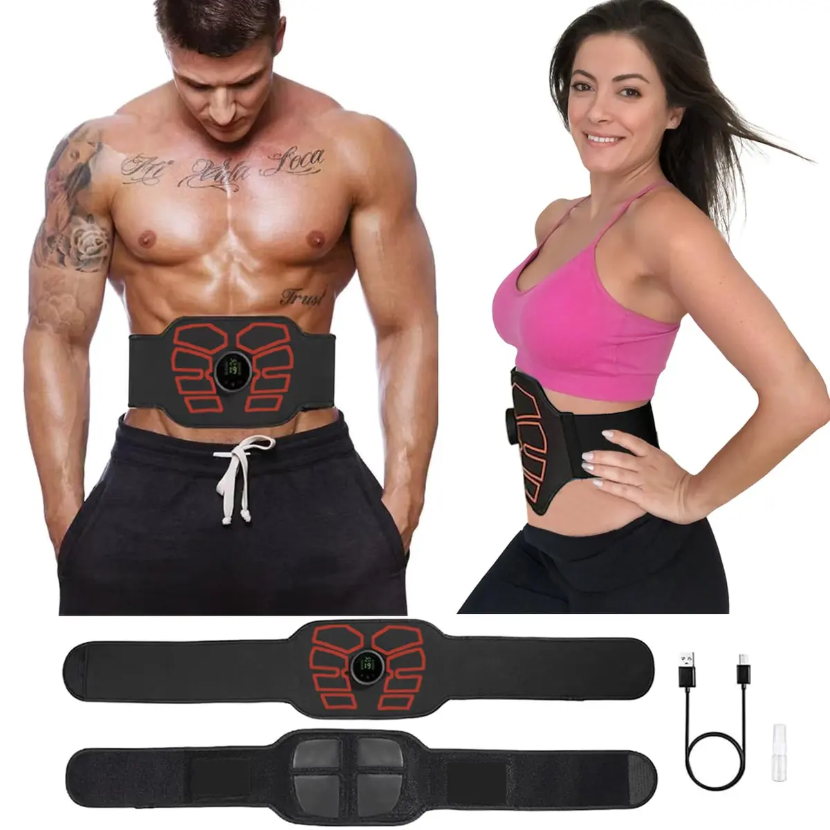 eAnjoy EMS Muscle Stimulator Belt with 12 Modes & 19 Intensity Levels | Portable Abdominal Toning Equipment - main product image