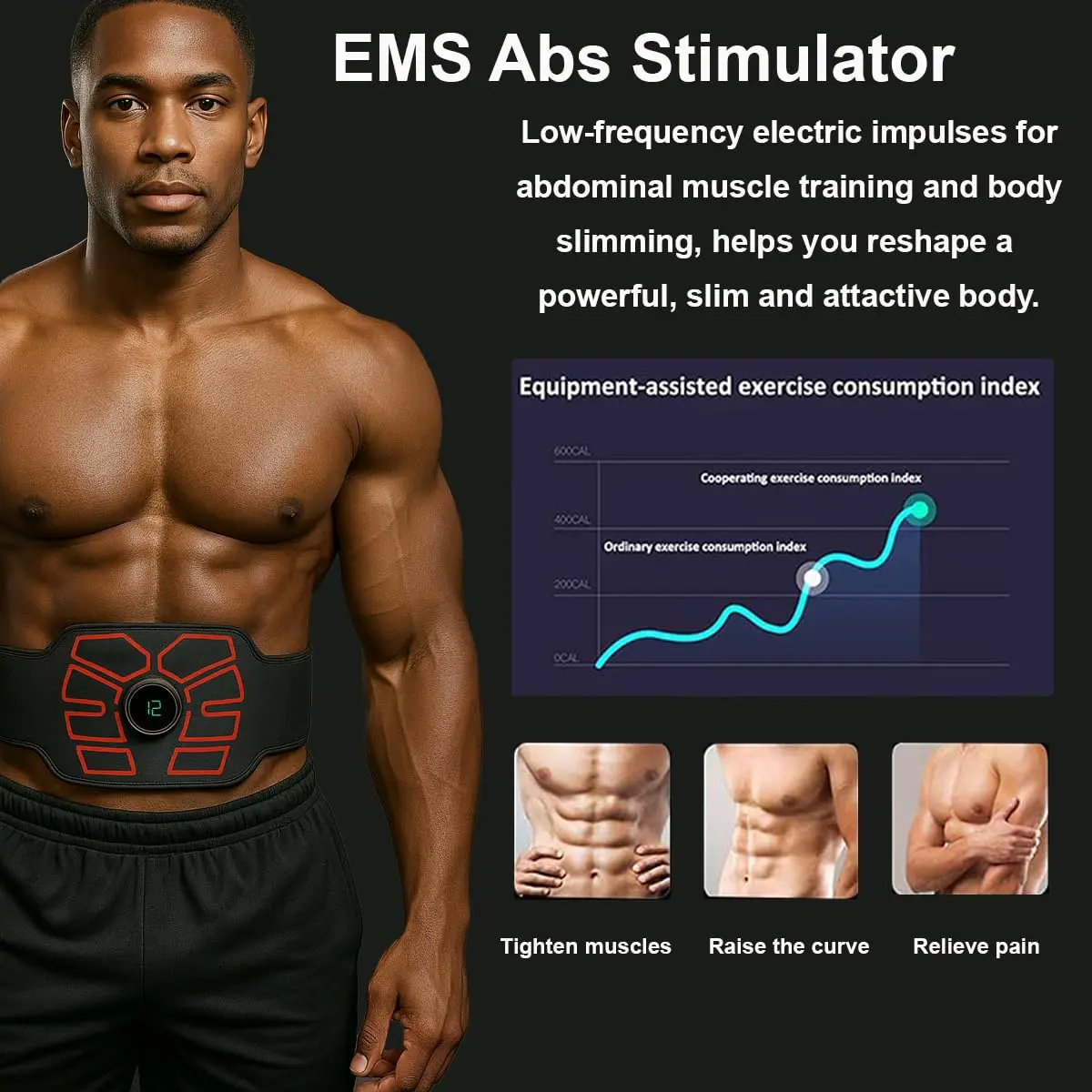 eAnjoy EMS Muscle Stimulator Belt with 12 Modes & 19 Intensity Levels | Portable Abdominal Toning Equipment - view 2
