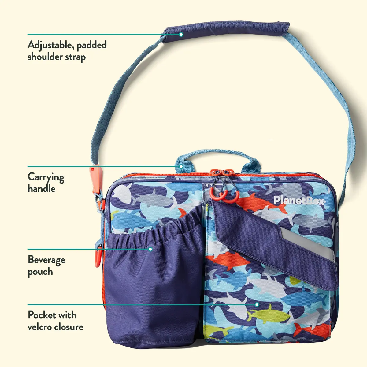 PlanetBox Insulated Lunch Bag Camo Shark Edition 22.8 cm (9 in) x 27.9 cm (11 in) x 6.4 cm (2.5 in) | Versatile Carry Bag for School & Adventures - view 6