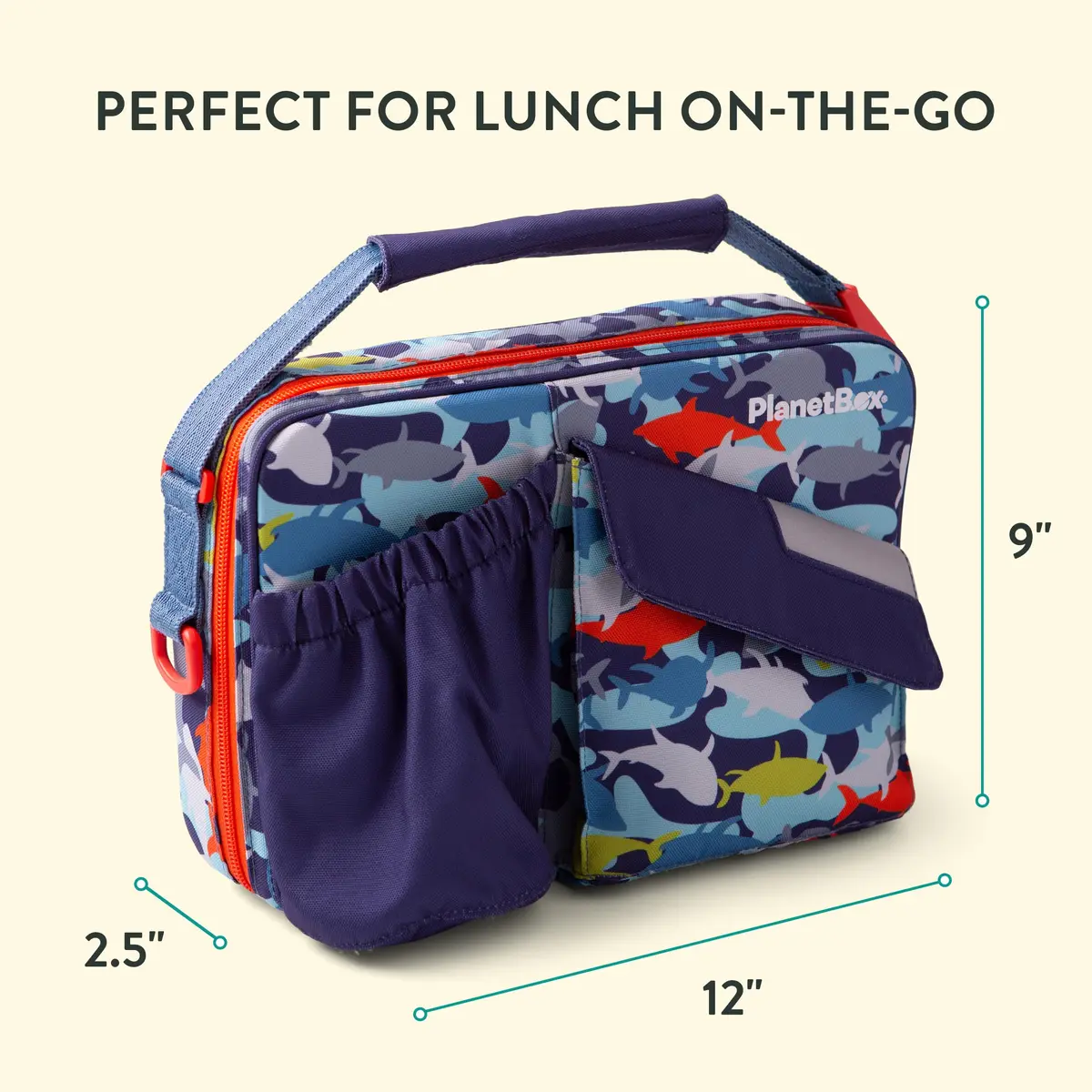 PlanetBox Insulated Lunch Bag Camo Shark Edition 22.8 cm (9 in) x 27.9 cm (11 in) x 6.4 cm (2.5 in) | Versatile Carry Bag for School & Adventures - view 3